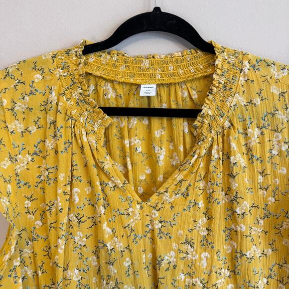 Old Navy Womens Yellow Floral Print V-Neck Flutter Short Sleeve Blouse Top XXL - Picture 3 of 6